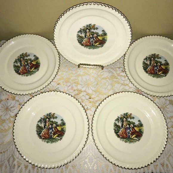 Vintage Harker Pottery Victorian Courting USA  22 Kt Gold trim Plates - Picture 4 of 7
